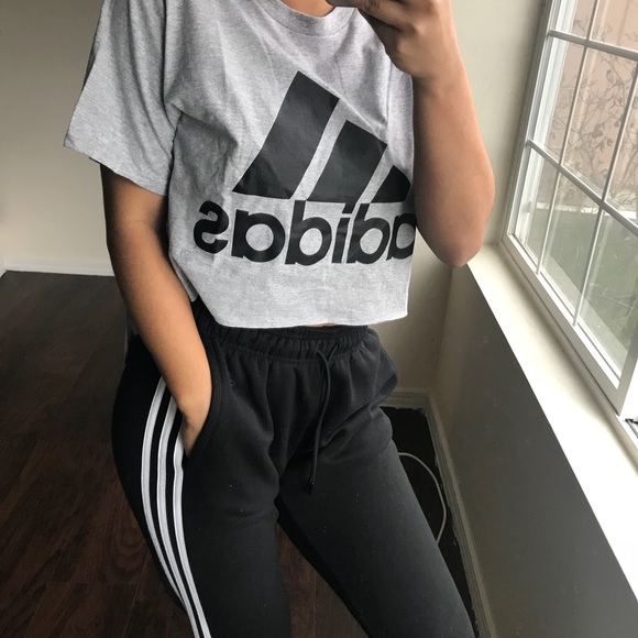 adidas Tops - Gray adidas logo crop tee NWT